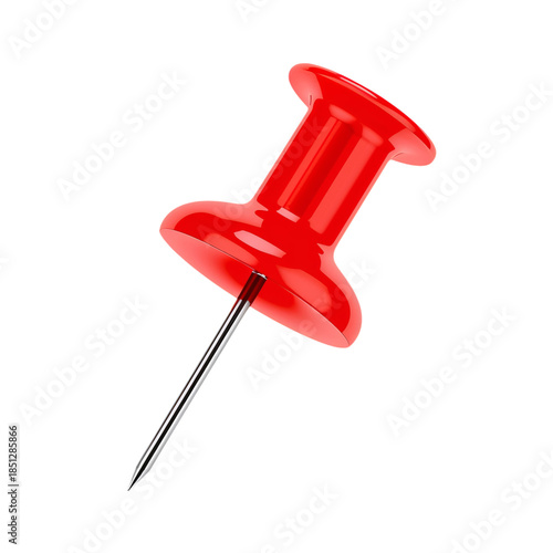 Bright Red Push Pin Displayed on a White Background, Often Used in Offices an...