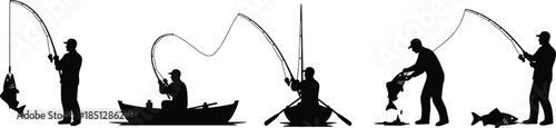 Fishing, silhouette, angler, boat, rod, catch, hobby, nature, sport, water, outdoor, leisure, lake, river, fish, puddle, kayak, canoe, standing, sitting