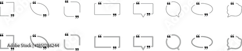 Collection of black outline quote boxes and speech bubbles quotation mark text box