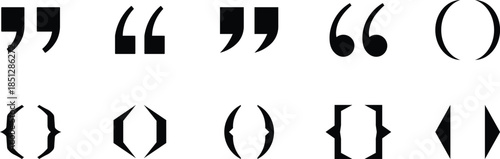 Collection of black punctuation and bracket symbols on white background quotation marks brackets