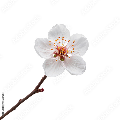 White Flower With Pink Center on a Stem in a Simple Setting Under Bright Light
