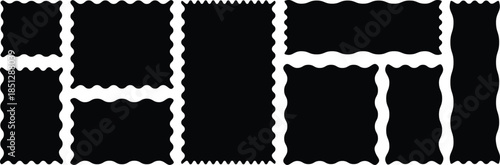 Zig zag wavy edge rectangle frame or border shapes set. jagged geometric rectangular. Set of frames with zigzag edge, scallop edge shape. black color frame.