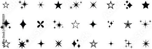 Sparkle star icons. Shine icons. Stars line art icon.