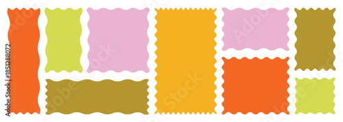 Rectangle and square frame with zigzag edge. Set of Zigzag and colorful Shapes. Zig Zag Shapes for Stickers, banners. Colorful zigzag shapes.