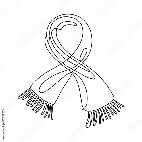 line drawing of scarf with fringes tied in a loop