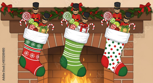 fireplace with christmas decorations