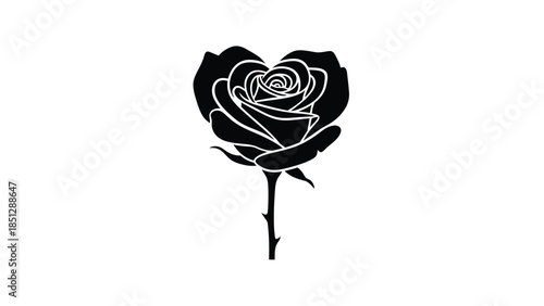 Black and white rose with detailed petals and stem 1