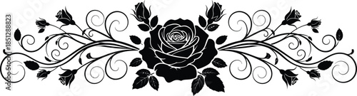 Black floral vine with roses and swirls