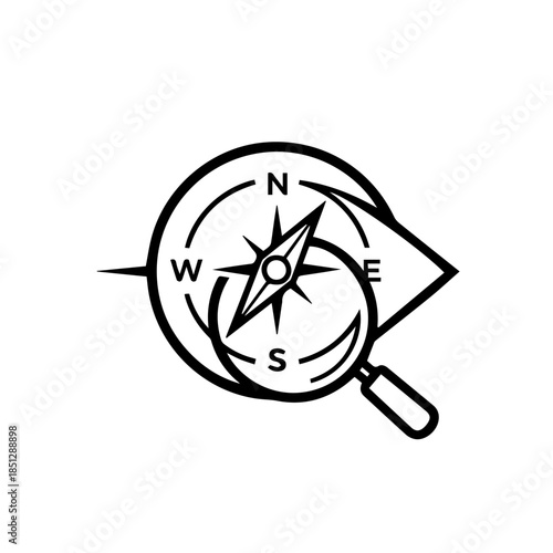 Magnifying glass over compass