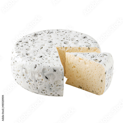 Cheese With Herbs Cut Into Slices on a White Background for Culinary Use