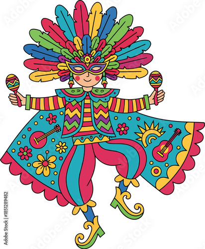 Colorful Carnival Dancer Character Vector Illustration