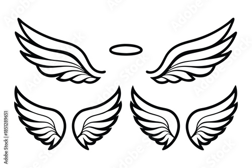 Angel Wings and Halo Vector Icon Set for Memorial and Spiritual Design