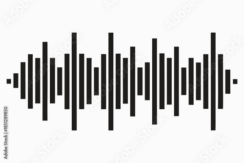 Abstract black sound wave pulse and audio frequency waveform on white background