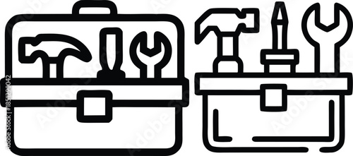 Toolbox with tools icon and toolbox icon with tools, set of tools and instruments illustration vector
