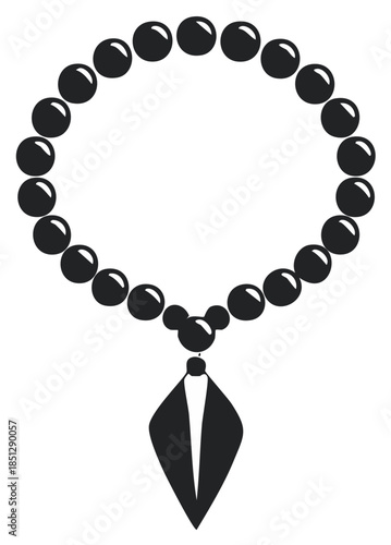 Elegant black beaded necklace with shiny round beads and a unique abstract dark pendant