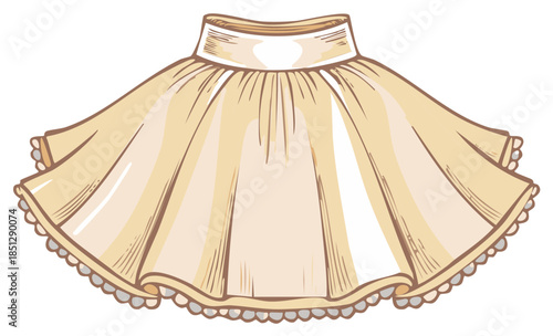 Beige Skirt Illustration with Ruffle Edge, Cartoon Clothing Design Element