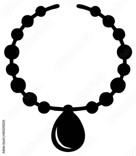 Simple silhouette of a necklace with beaded chain and teardrop pendant