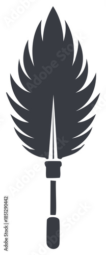 Antique Style Feather Duster Cleaning Tool Silhouette Dark Gray on White Surface Icon