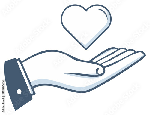 Illustration of Giving Open Hand Presenting a Heart Shape Love and Affection Symbol
