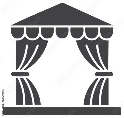 Illustration of a decorative gazebo with curtains and roof, for design or event use.