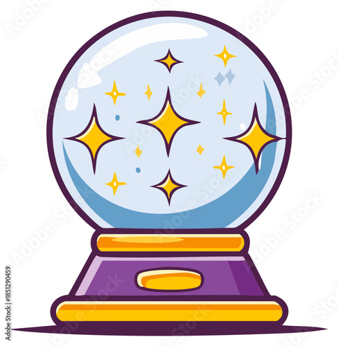 Mystical fortune teller crystal ball with sparkling stars cartoon vector illustration