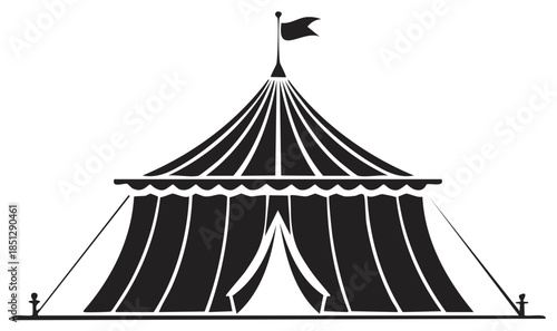 Vintage striped circus tent big top with flag icon for carnival fair entertainment