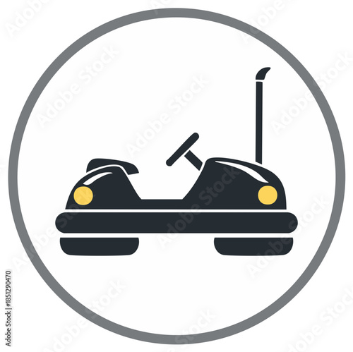 Cartoon Bumper Car Icon, Fun Fair Attraction, Retro Styled Transportation Game, Auto Scooter, Theme Park