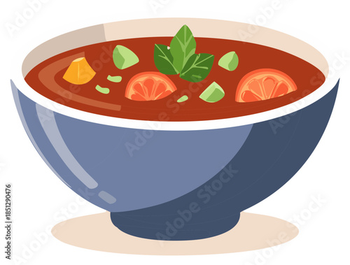 Delicious Bowl of Savory Soup with Vegetables and Fresh Herbs