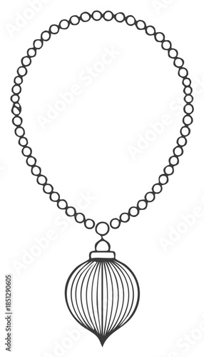 Hand drawn sketch of a stylish necklace featuring a round beaded chain and unique ornamental pendant