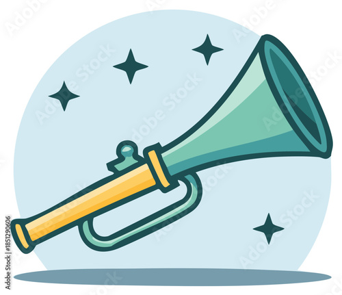 Vibrant cartoon bugle illustration for announcement, celebration, and attention