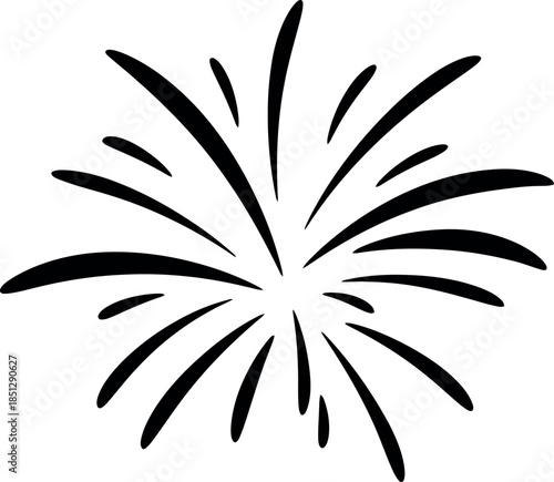 Dynamic abstract blackandwhite graphic illustration of a stylized celebratory burst or explosion radiating lines outward perfect for design elements and festive events