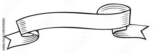 Retro ribbon banner with hand drawn shading and wavy shape for text