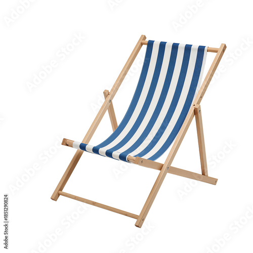 Wooden Chair With Blue and White Stripes Placed Indoors for Relaxation in Sun...