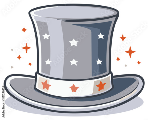 Cartoon Uncle Sam's Hat with Stars, Patriotic Symbols, Vector Illustration