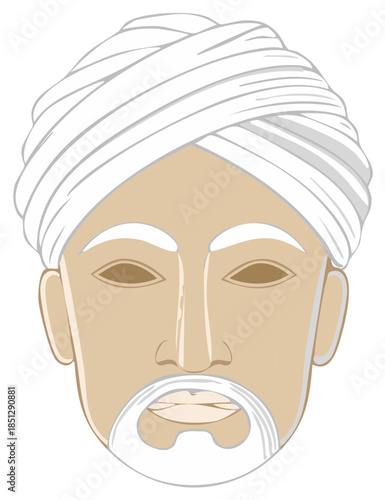 Vector Illustration of a man with beard, turban and closed eyes