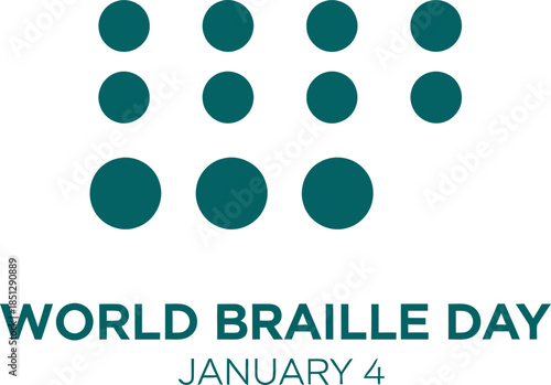 World Braille Day celebrated on January 4 with a meaningful graphic design featuring teal dots representing tactile communication for visually impaired individuals worldwide