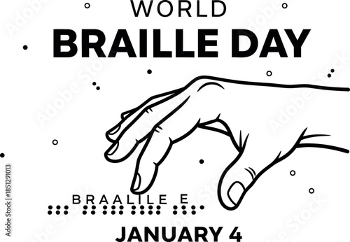 World Braille Day illustration showcasing a human hand gently touching tactile braille dots promoting global awareness and literacy for visually impaired individuals