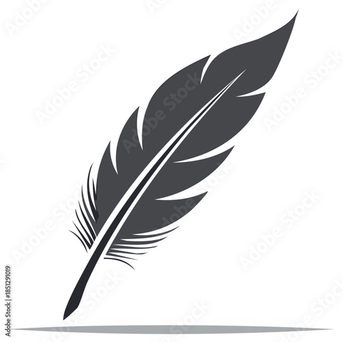 Single Gray Quill Pen Design: Symbolic Writing Instrument with Precise Line Work and Refined Detail, Illustrative Style and Artistic Charm.