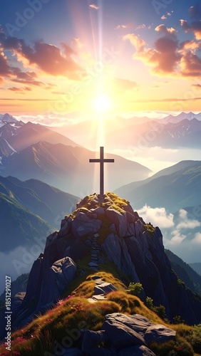 Sunrise mountaintop cross