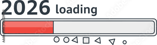 Year 2026 loading screen concept with progress bar indicating future events and new beginnings anticipation for upcoming goals and achievements