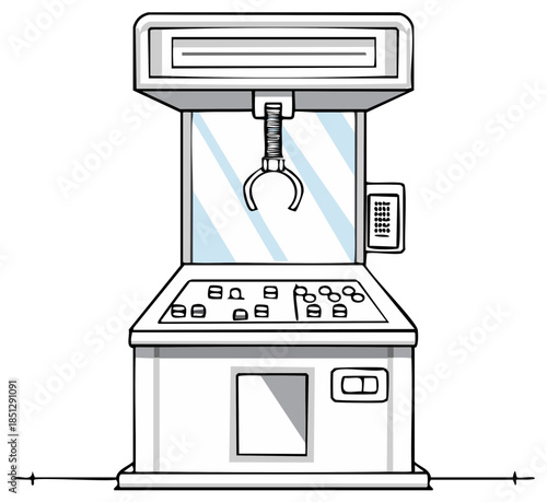 Hand drawn illustration of an empty retro arcade claw machine game