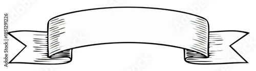 Elegant Ribbon Banner Scroll Design Element with Curved Edges and Hatching Lines for Titles or Messages
