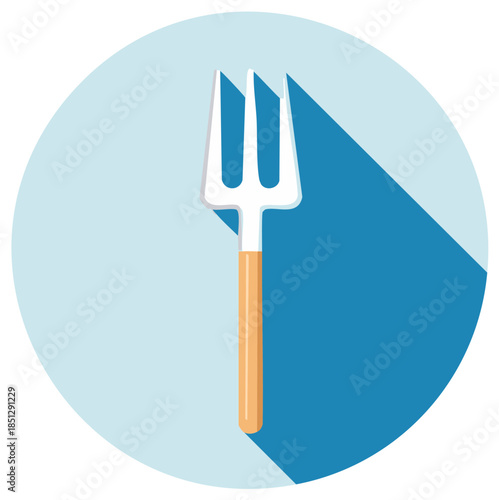 Stylized Garden Pitchfork with Wooden Handle and Long Shadow Flat Design Icon