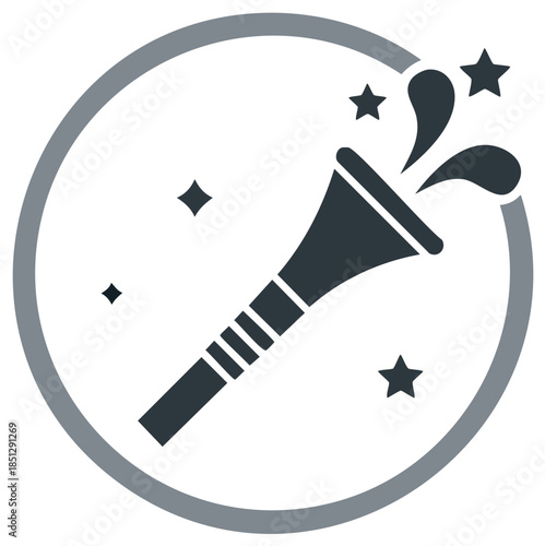 Party Horn Icon with Stars and Confetti for Celebration Events