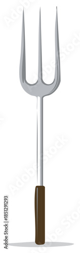 Illustration of a Metal Garden Fork with Wooden Handle for Digging Weeds