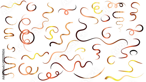 Colorful squiggly lines and shapes on a white background creating a playful abstract art piece with various curvy patterns and vibrant hues.