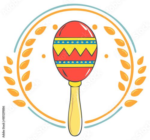 Colorful Maraca with Decorative Border Hand Drawn Illustration