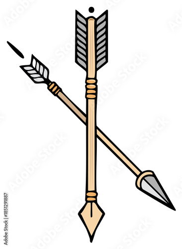 A symbolic hand drawn illustration of two crossed arrows with one broken symbolizing peace or a broken alliance