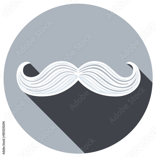 Stylized mustache icon inside a gray circle with a long shadow vector illustration for design element or logo