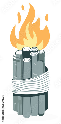 Bundle of Sticks with Fire Illustration Bonfire Material for Camping Outdoor Burn
